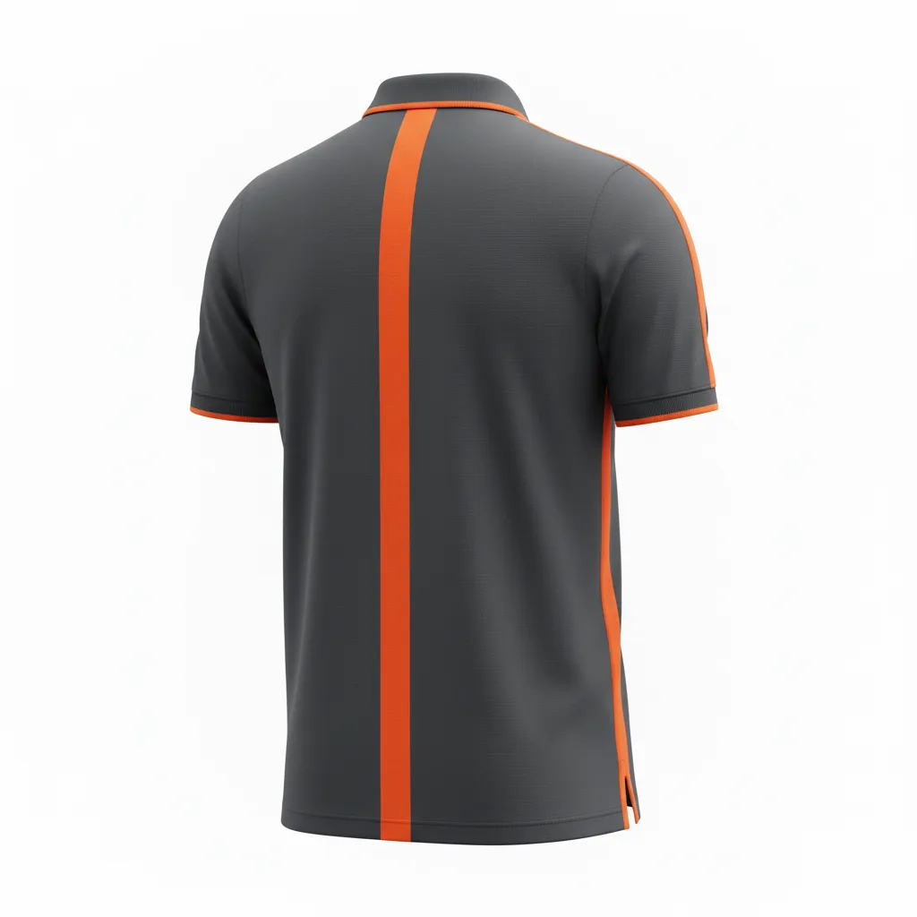 Custom Soccer Polo Style Soccer Jersey - Orange - Travel Charcoal Neon - Back View - Kinexa Sportswear