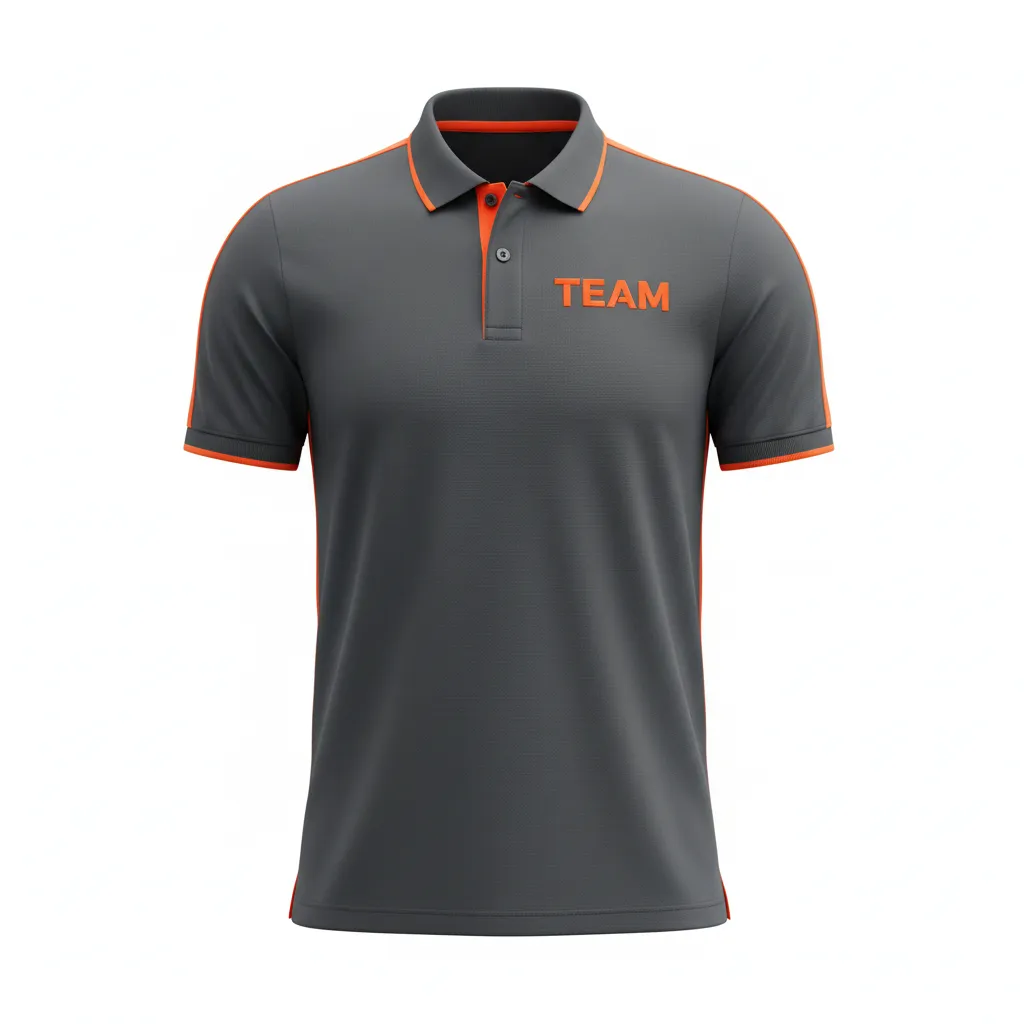 Custom Soccer Polo Style Soccer Jersey - Orange - Travel Charcoal Neon - Front View - Kinexa Sportswear