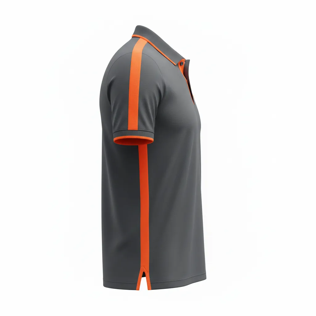 Custom Soccer Polo Style Soccer Jersey - Orange - Travel Charcoal Neon - Side View - Kinexa Sportswear