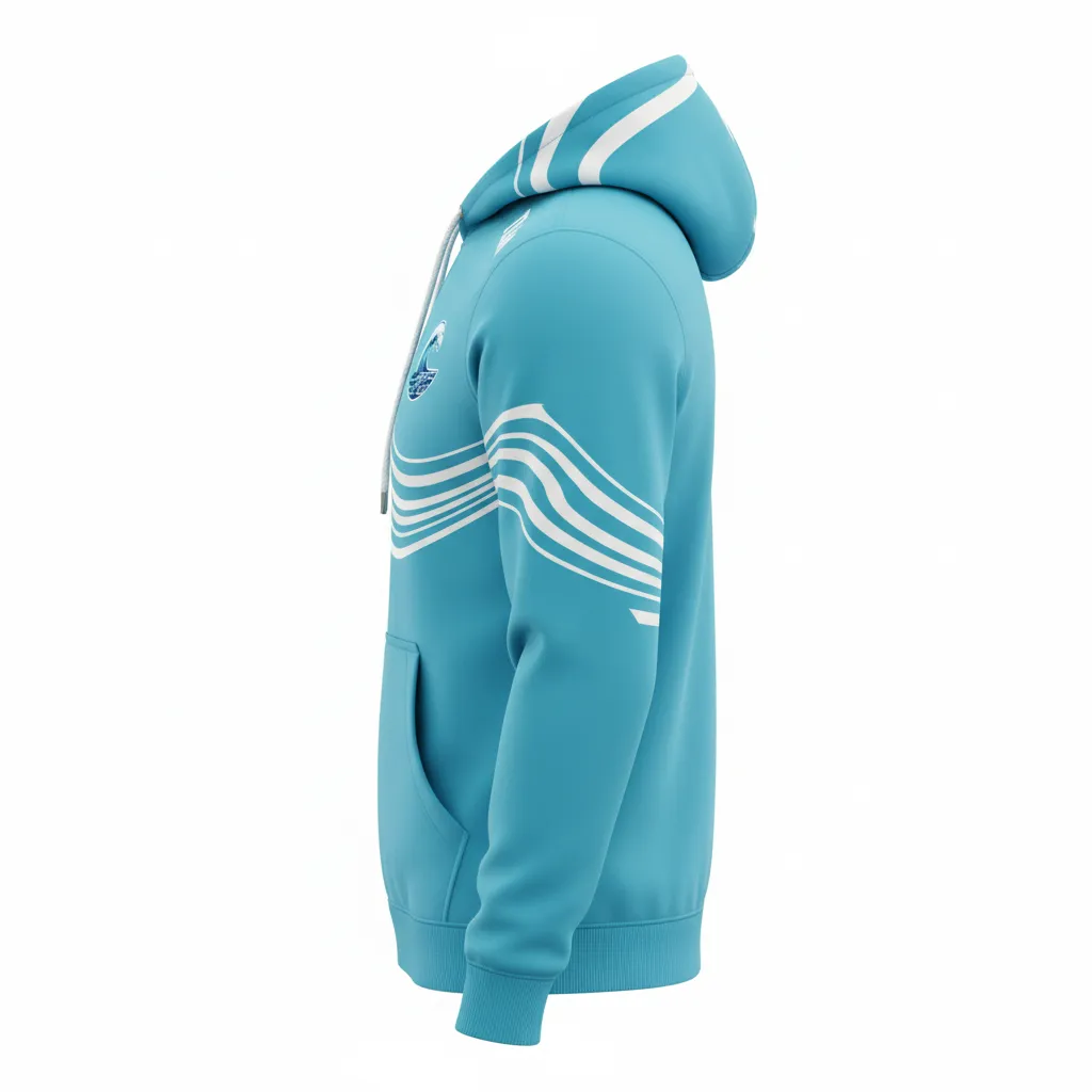 Custom Soccer Pullover Hoodie - White - Aqua Wave - Side View - Kinexa Sportswear