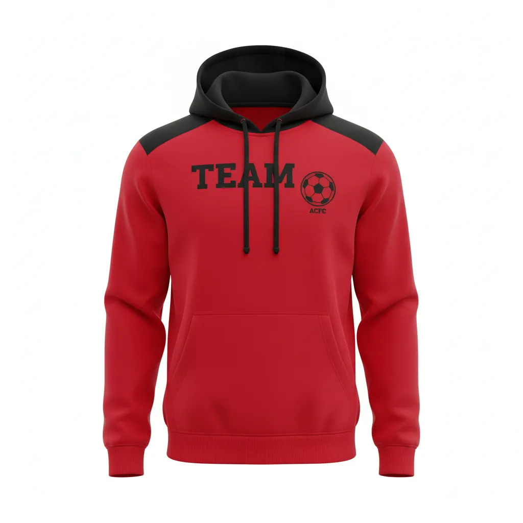 Custom Soccer Pullover Hoodie - Red, Black - Athletic Shoulder Panels - Front View - Kinexa Sportswear