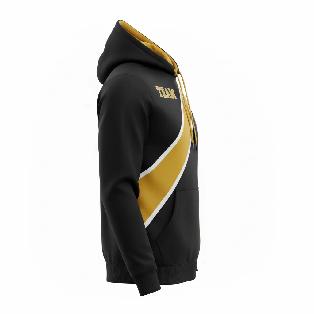 Custom Soccer Pullover Hoodie - Black, Gold, White - Vegas - Side View - Kinexa Sportswear
