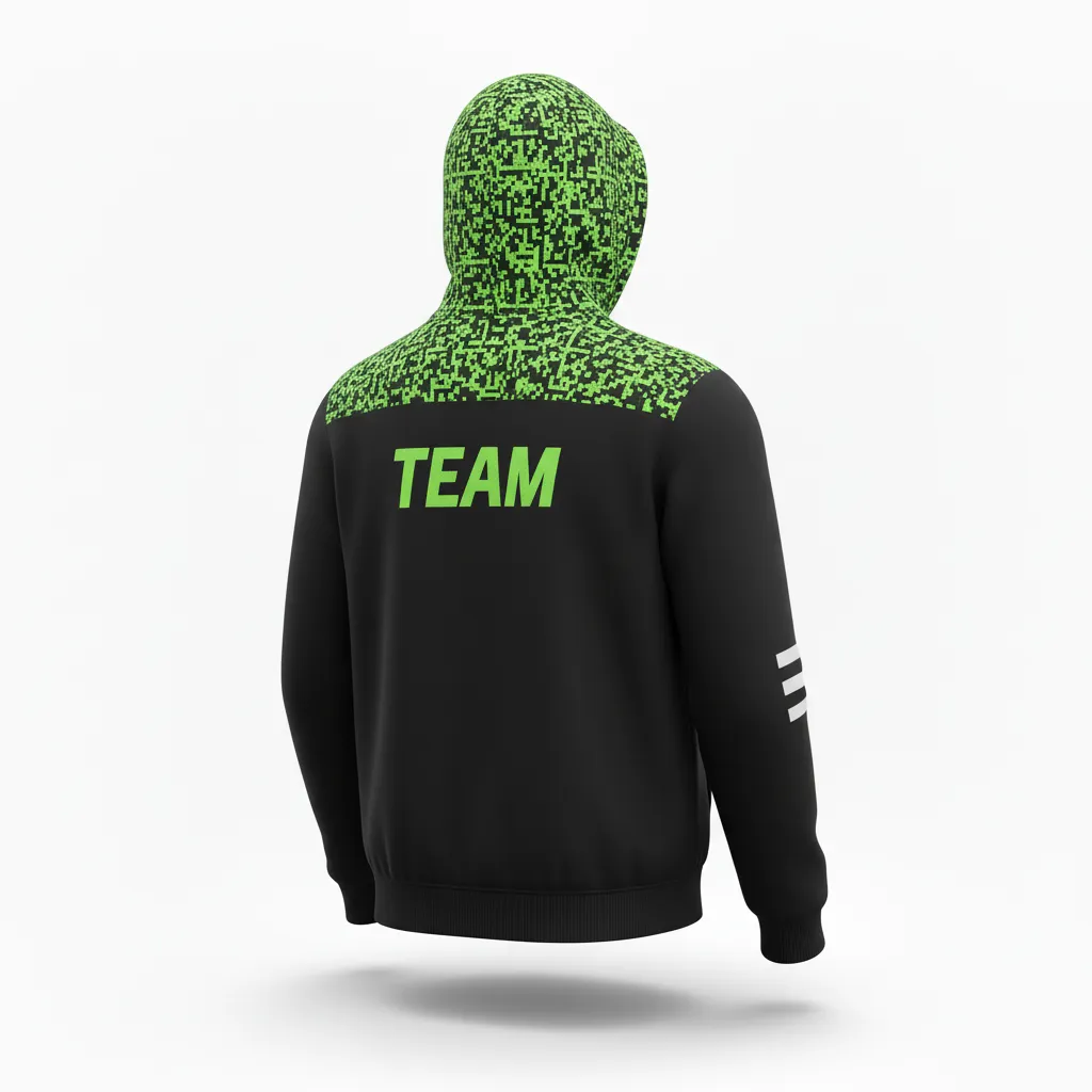 Custom Soccer Pullover Hoodie - Black, Green - Neon Digital - Back View - Kinexa Sportswear