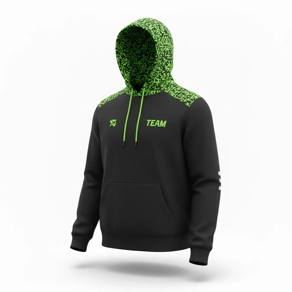 Custom Soccer Pullover Hoodie - Black, Green - Neon Digital - Front View - Kinexa Sportswear