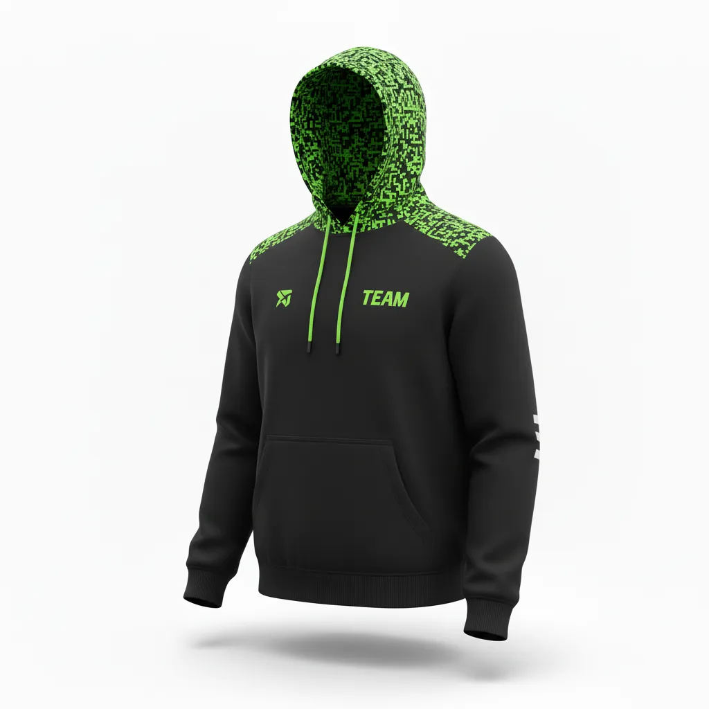 Custom Soccer Pullover Hoodie - Black, Green - Neon Digital - Side View - Kinexa Sportswear