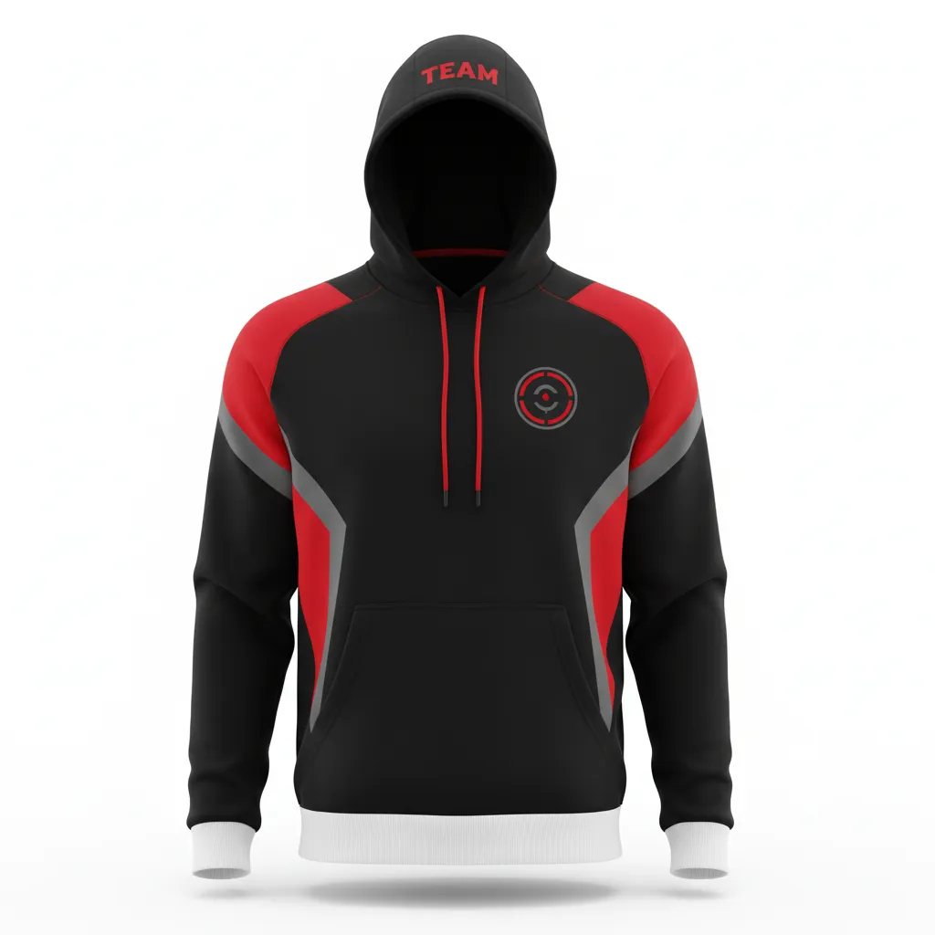 Custom Soccer Pullover Hoodie - Black, Red, Grey - Modern - Front View - Kinexa Sportswear
