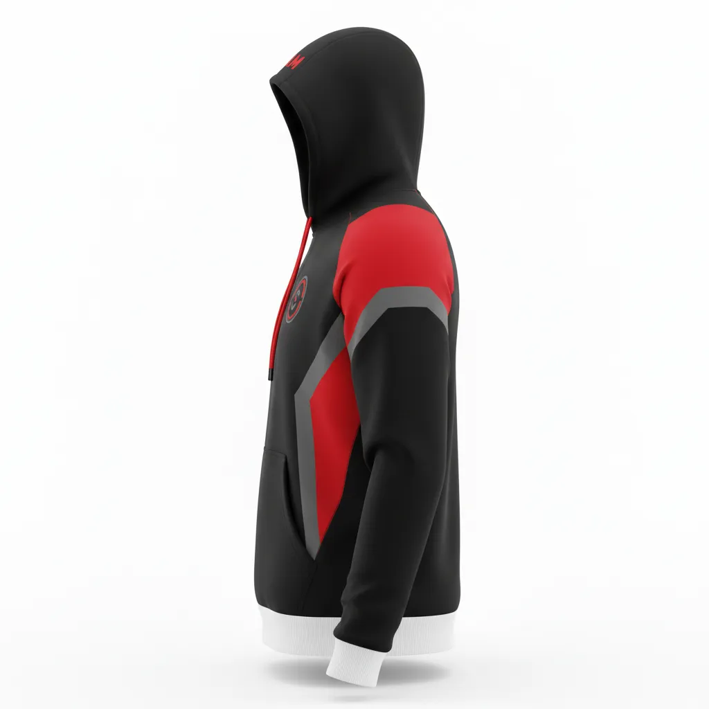Custom Soccer Pullover Hoodie - Black, Red, Grey - Modern - Side View - Kinexa Sportswear