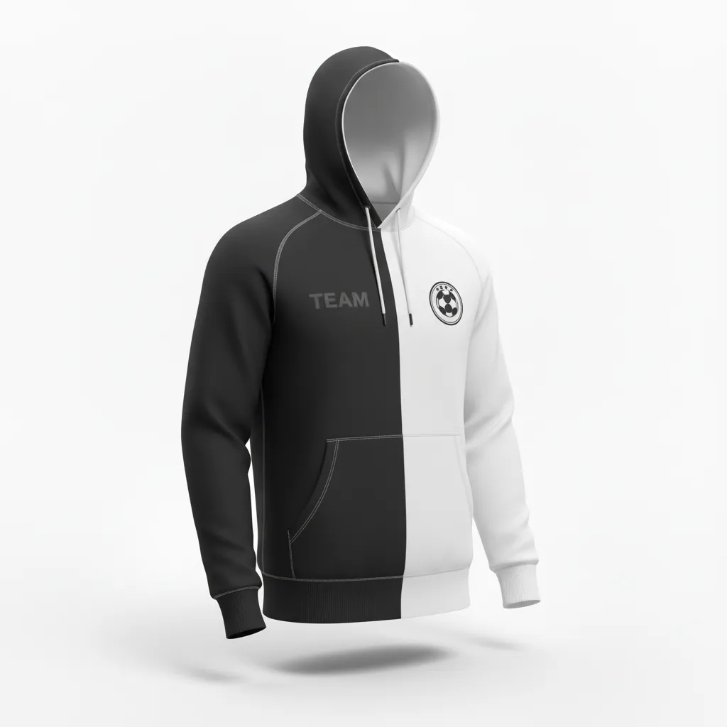 Custom Soccer Pullover Hoodie - Black, White - Split - Front View - Kinexa Sportswear