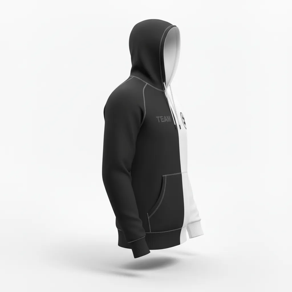 Custom Soccer Pullover Hoodie - Black, White - Split - Side View - Kinexa Sportswear