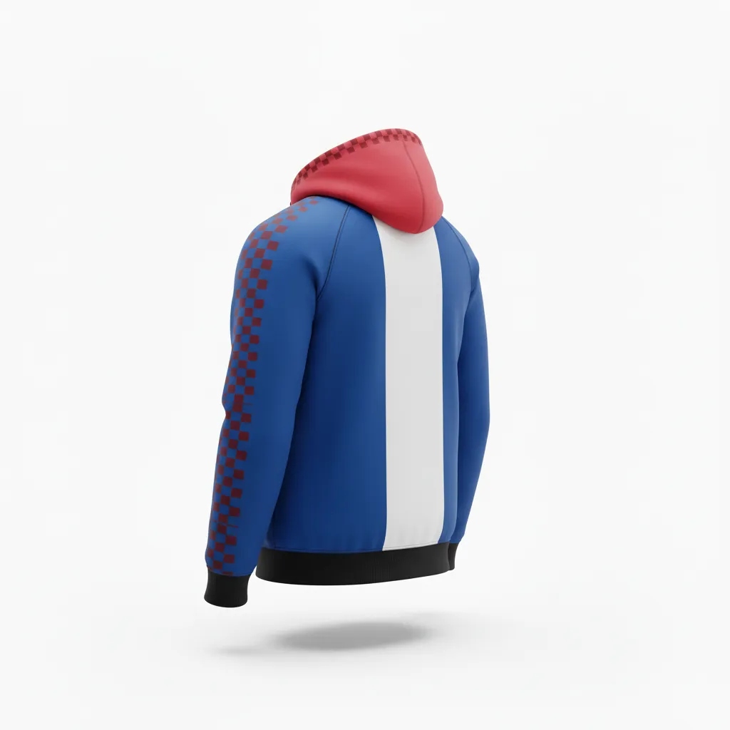 Custom Soccer Pullover Hoodie - Blue, White, Red - French - Back View - Kinexa Sportswear