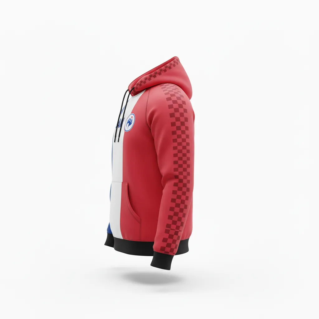 Custom Soccer Pullover Hoodie - Blue, White, Red - French - Side View - Kinexa Sportswear