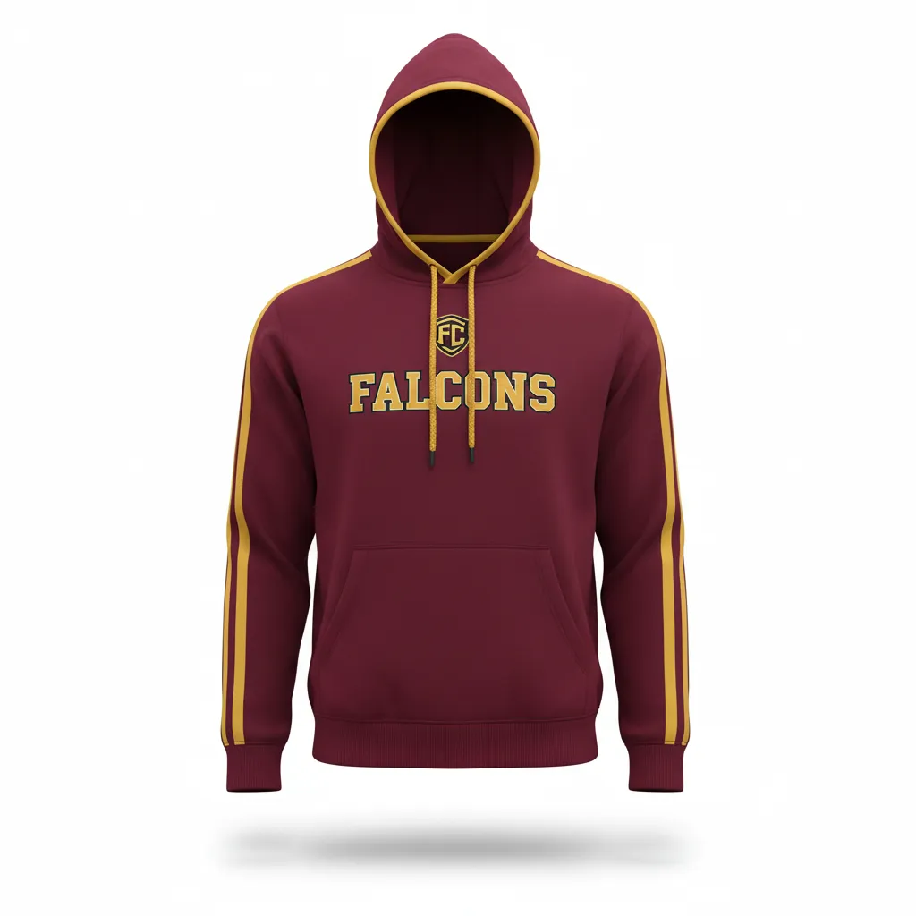 Custom Soccer Pullover Hoodie - Burgundy, Gold - Classic - Front View - Kinexa Sportswear