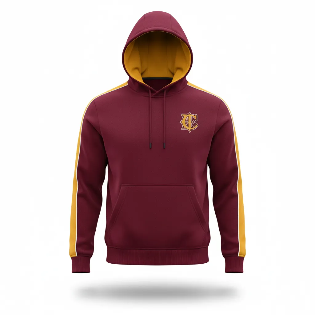 Custom Soccer Pullover Hoodie - Burgundy, Gold, White - Classic - Front View - Kinexa Sportswear