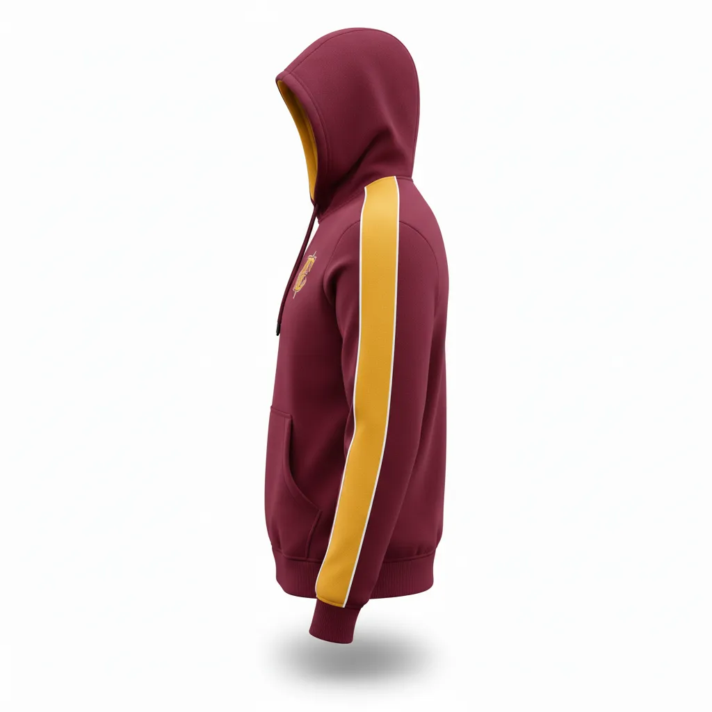 Custom Soccer Pullover Hoodie - Burgundy, Gold, White - Classic - Side View - Kinexa Sportswear