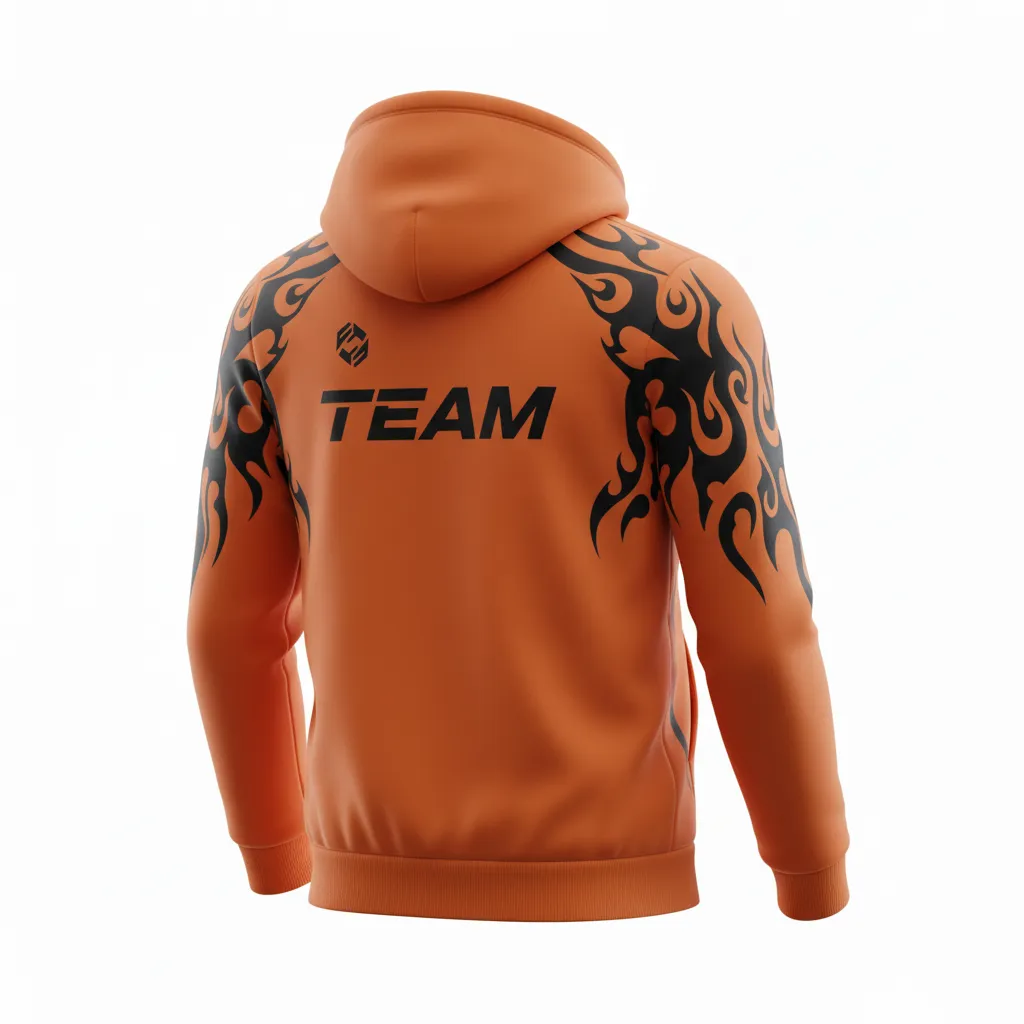 Custom Soccer Pullover Hoodie - Burnt, Orange, Black - Flame - Back View - Kinexa Sportswear