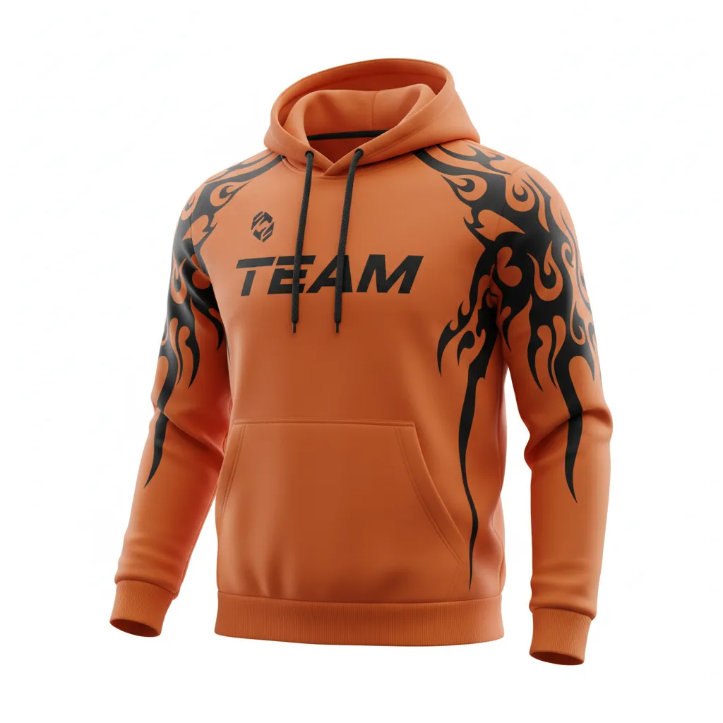 Custom Soccer Pullover Hoodie - Burnt, Orange, Black - Flame - Front View - Kinexa Sportswear