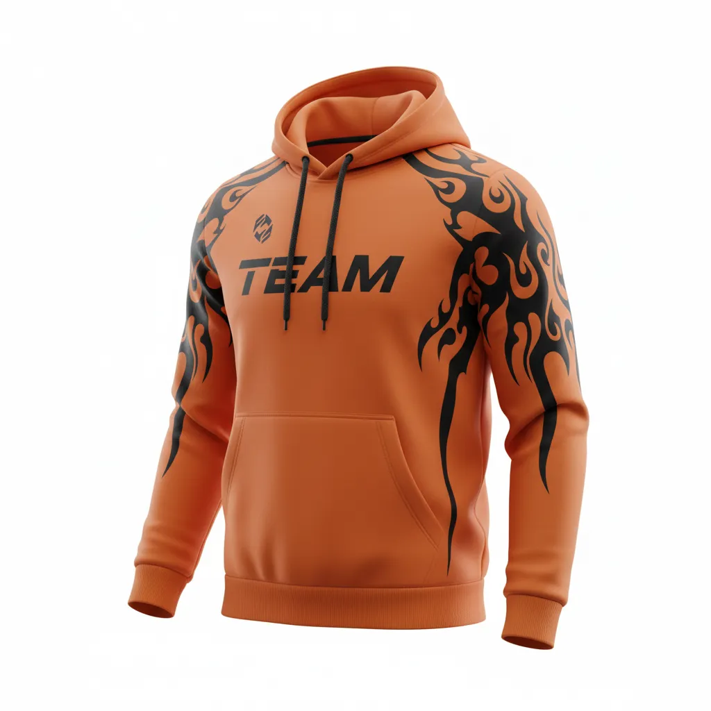 Custom Soccer Pullover Hoodie - Burnt, Orange, Black - Flame - Side View - Kinexa Sportswear
