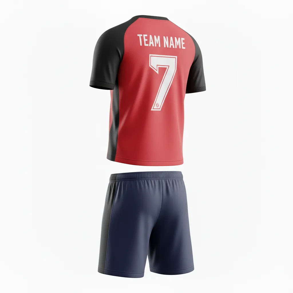 Custom Soccer Reversible Soccer Uniform - Red, Black - Athletic Shoulder Panels - Back View - Kinexa Sportswear