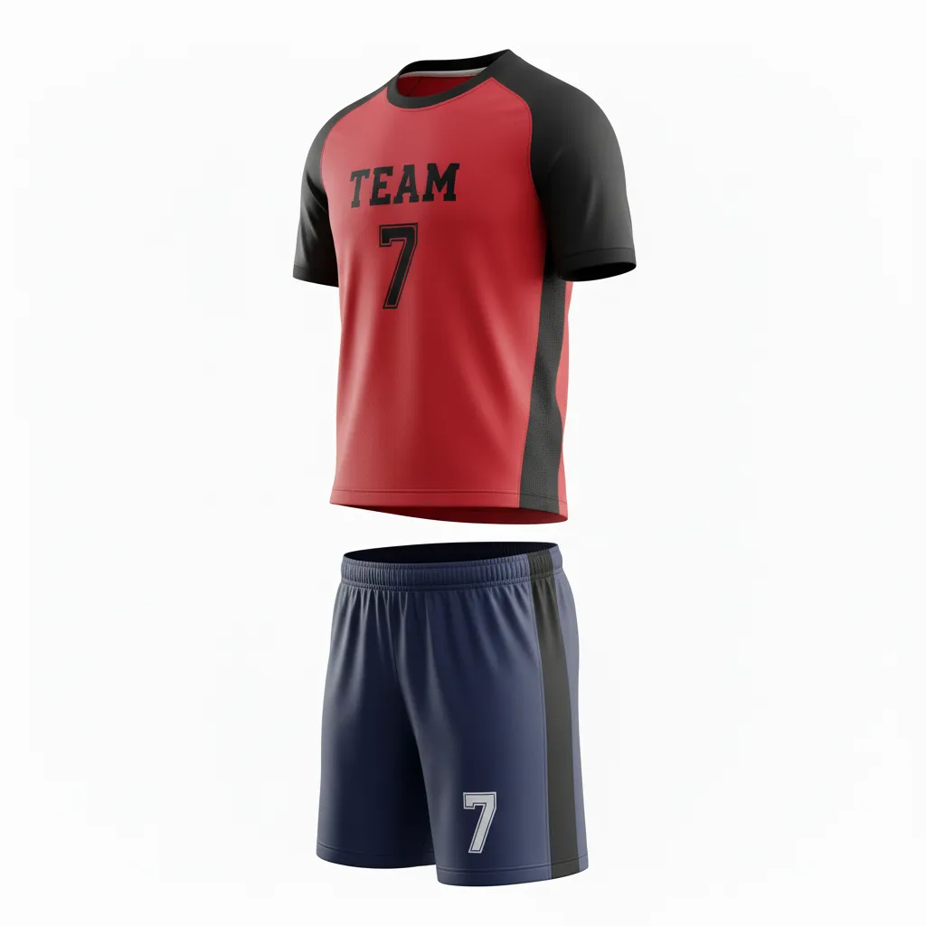 Custom Soccer Reversible Soccer Uniform - Red, Black - Athletic Shoulder Panels - Front View - Kinexa Sportswear