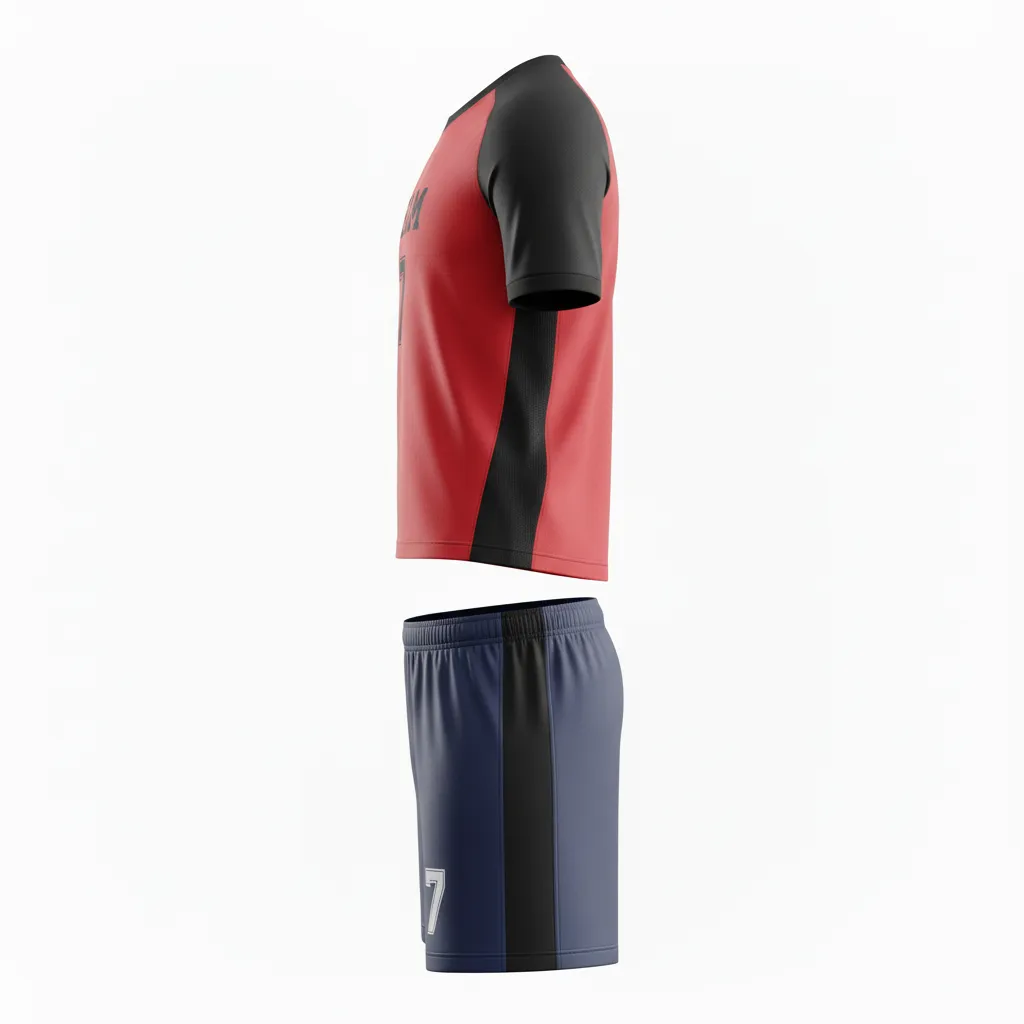 Custom Soccer Reversible Soccer Uniform - Red, Black - Athletic Shoulder Panels - Side View - Kinexa Sportswear