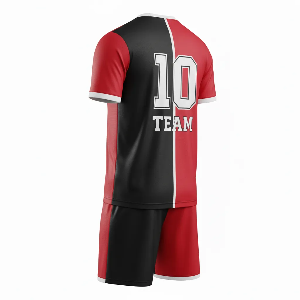 Custom Soccer Reversible Soccer Uniform - Black, Red - Split Halves - Back View - Kinexa Sportswear