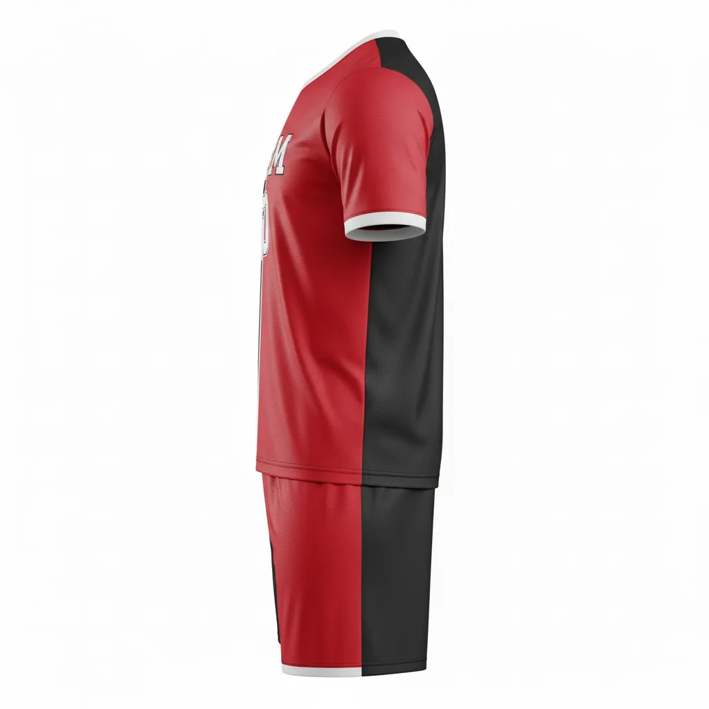 Custom Soccer Reversible Soccer Uniform - Black, Red - Split Halves - Side View - Kinexa Sportswear