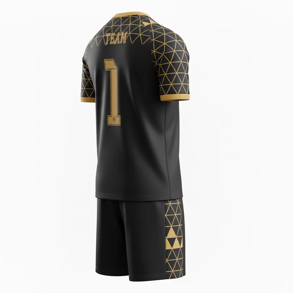 Custom Soccer Reversible Soccer Uniform - Black, Gold - Vegas Geometric - Back View - Kinexa Sportswear