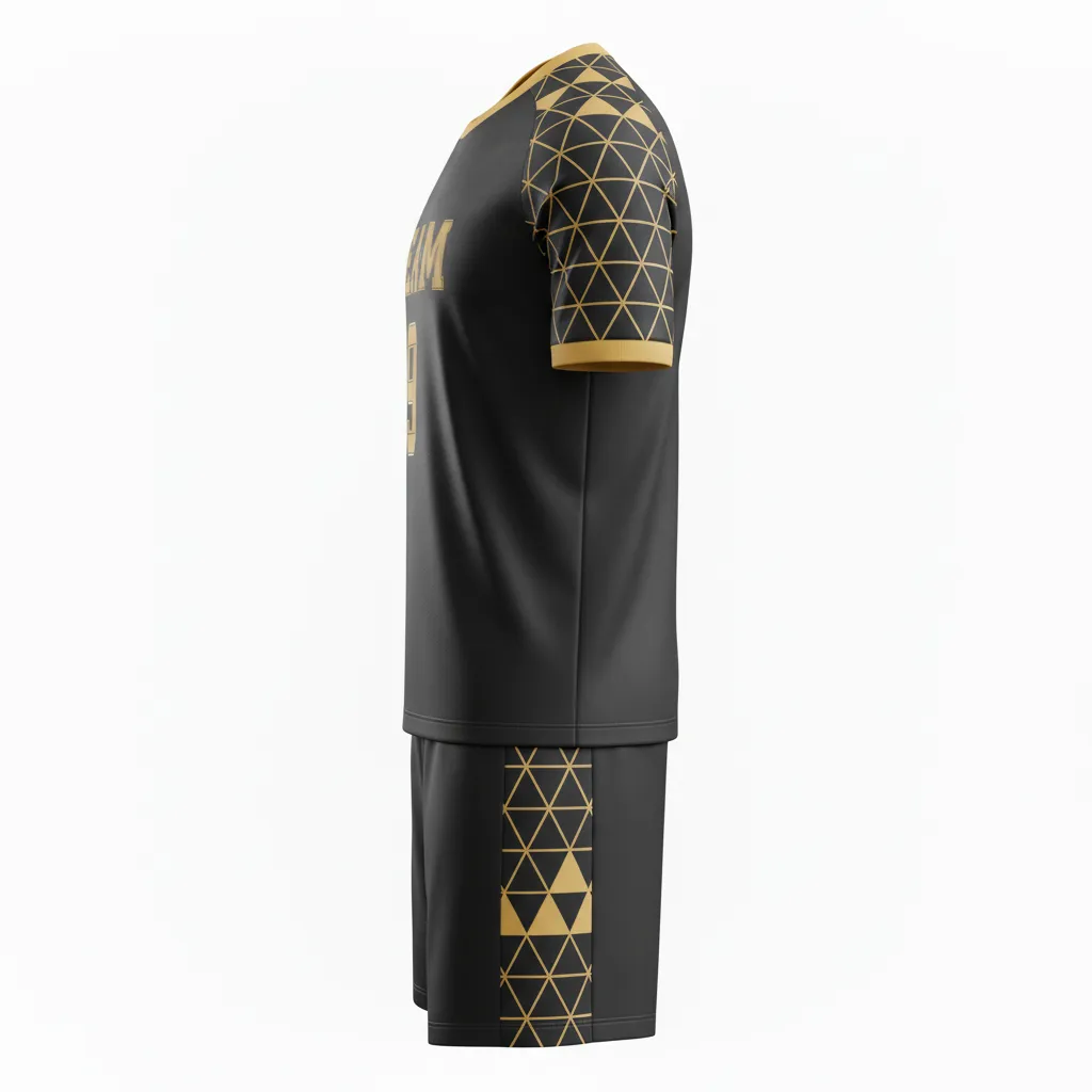 Custom Soccer Reversible Soccer Uniform - Black, Gold - Vegas Geometric - Side View - Kinexa Sportswear