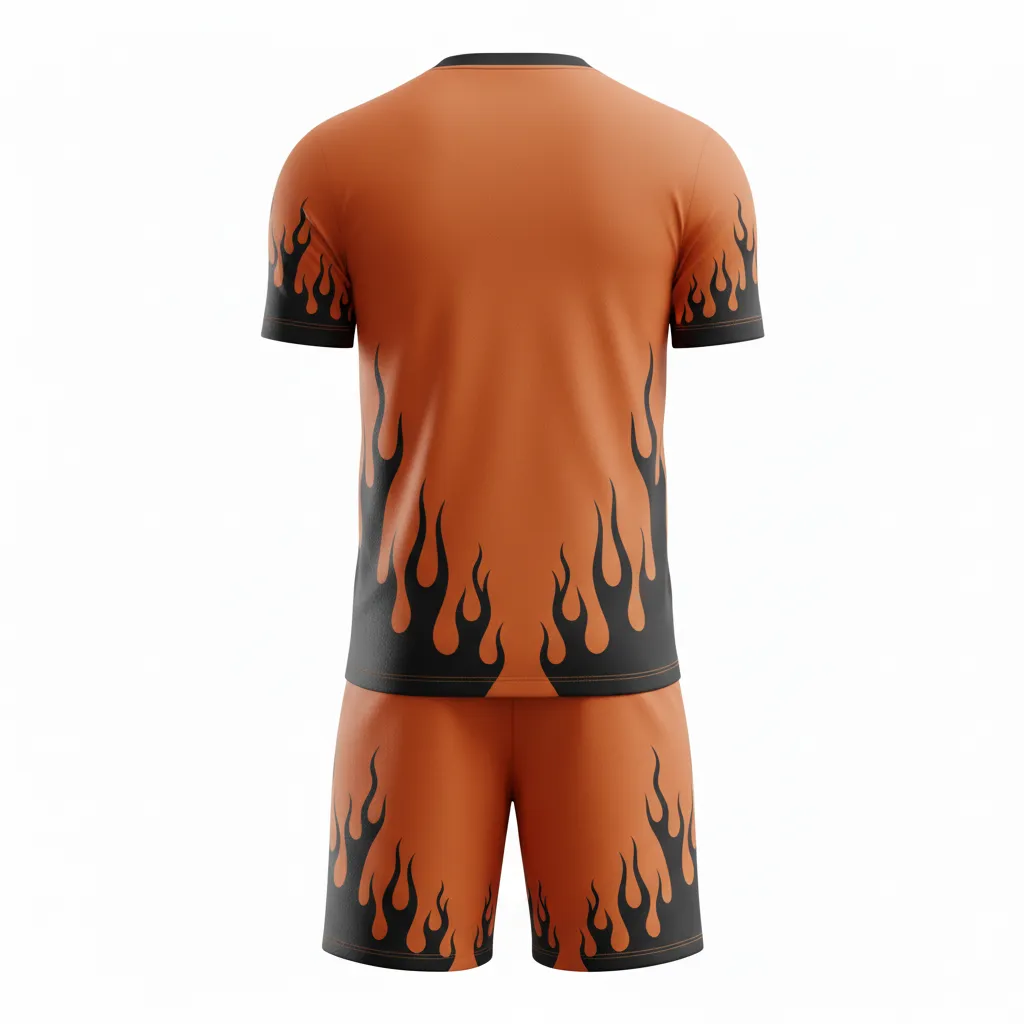 Custom Soccer Reversible Soccer Uniform - Burnt, Orange, Black - Flame - Back View - Kinexa Sportswear