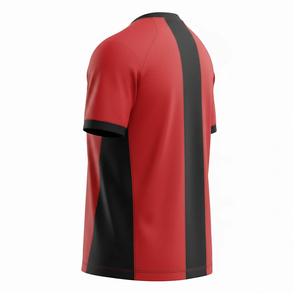Custom Soccer Round Neck Soccer Jersey - Red, Black - Athletic Shoulder Panels - Back View - Kinexa Sportswear