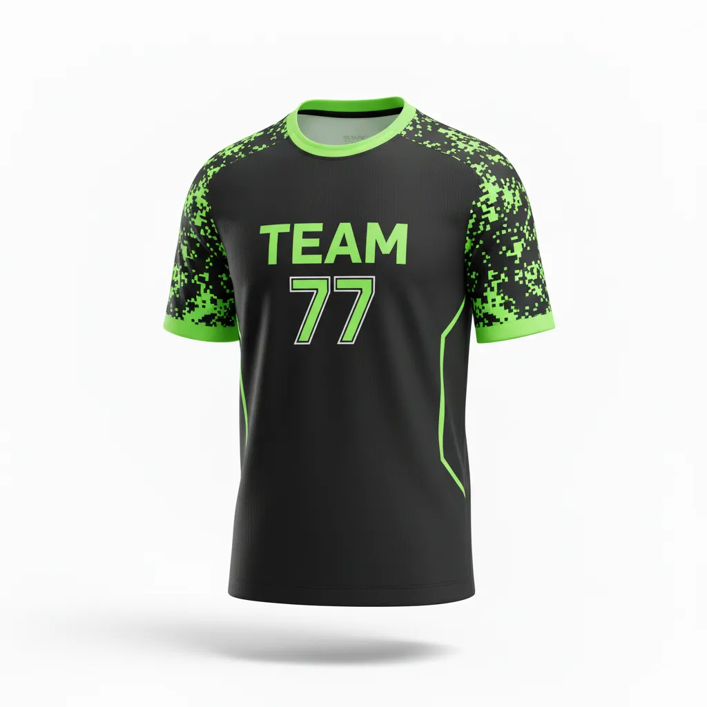 Custom Soccer Round Neck Soccer Jersey - Black, Green - Neon Digital - Front View - Kinexa Sportswear