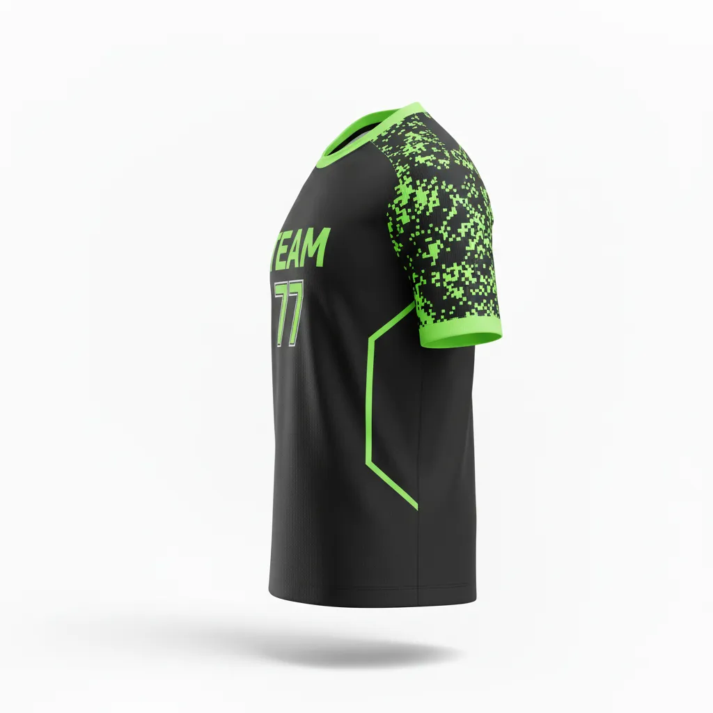 Custom Soccer Round Neck Soccer Jersey - Black, Green - Neon Digital - Side View - Kinexa Sportswear