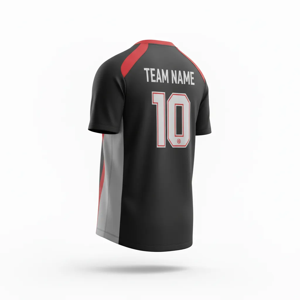 Custom Soccer Round Neck Soccer Jersey - Black, Red, Grey - Modern - Back View - Kinexa Sportswear