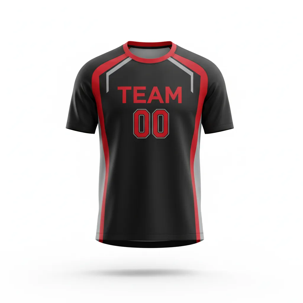 Custom Soccer Round Neck Soccer Jersey - Black, Red, Grey - Modern - Front View - Kinexa Sportswear