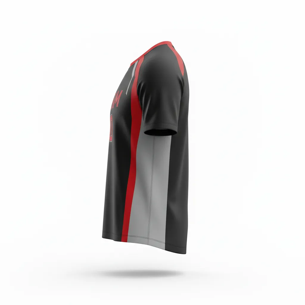 Custom Soccer Round Neck Soccer Jersey - Black, Red, Grey - Modern - Side View - Kinexa Sportswear