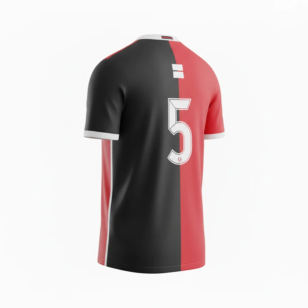 Custom Soccer Round Neck Soccer Jersey - Black, Red, White - Split - Back View - Kinexa Sportswear