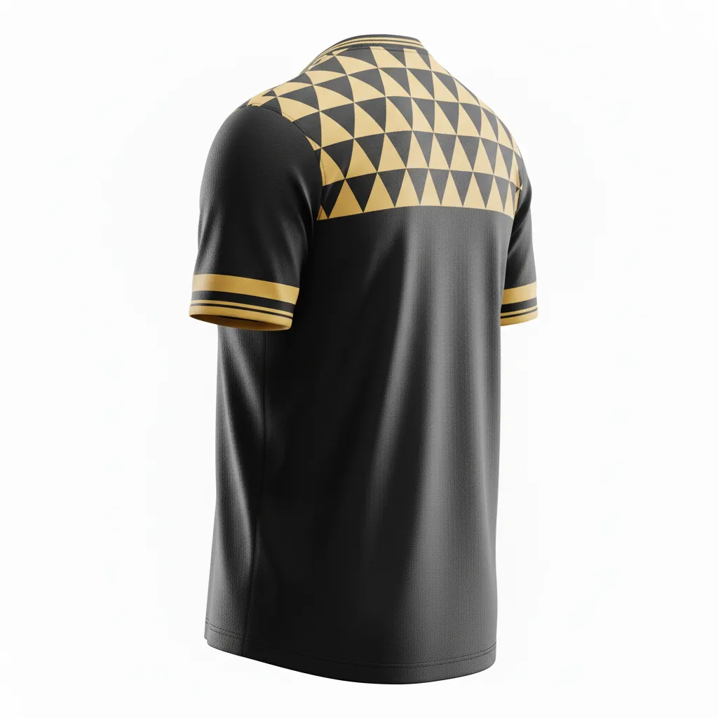 Custom Soccer Round Neck Soccer Jersey - Black, Gold - Vegas Geometric - Back View - Kinexa Sportswear