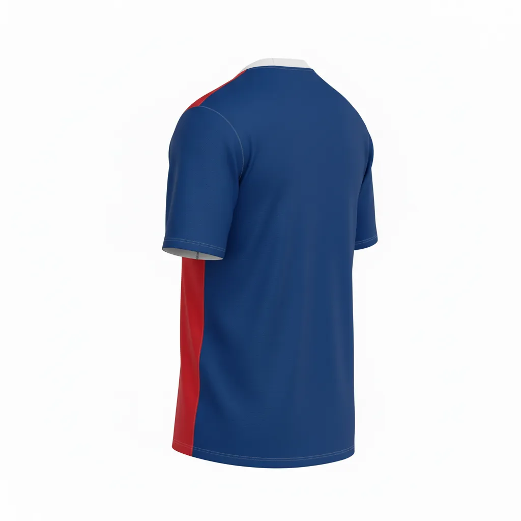 Custom Soccer Round Neck Soccer Jersey - Blue, White, Red - French - Back View - Kinexa Sportswear