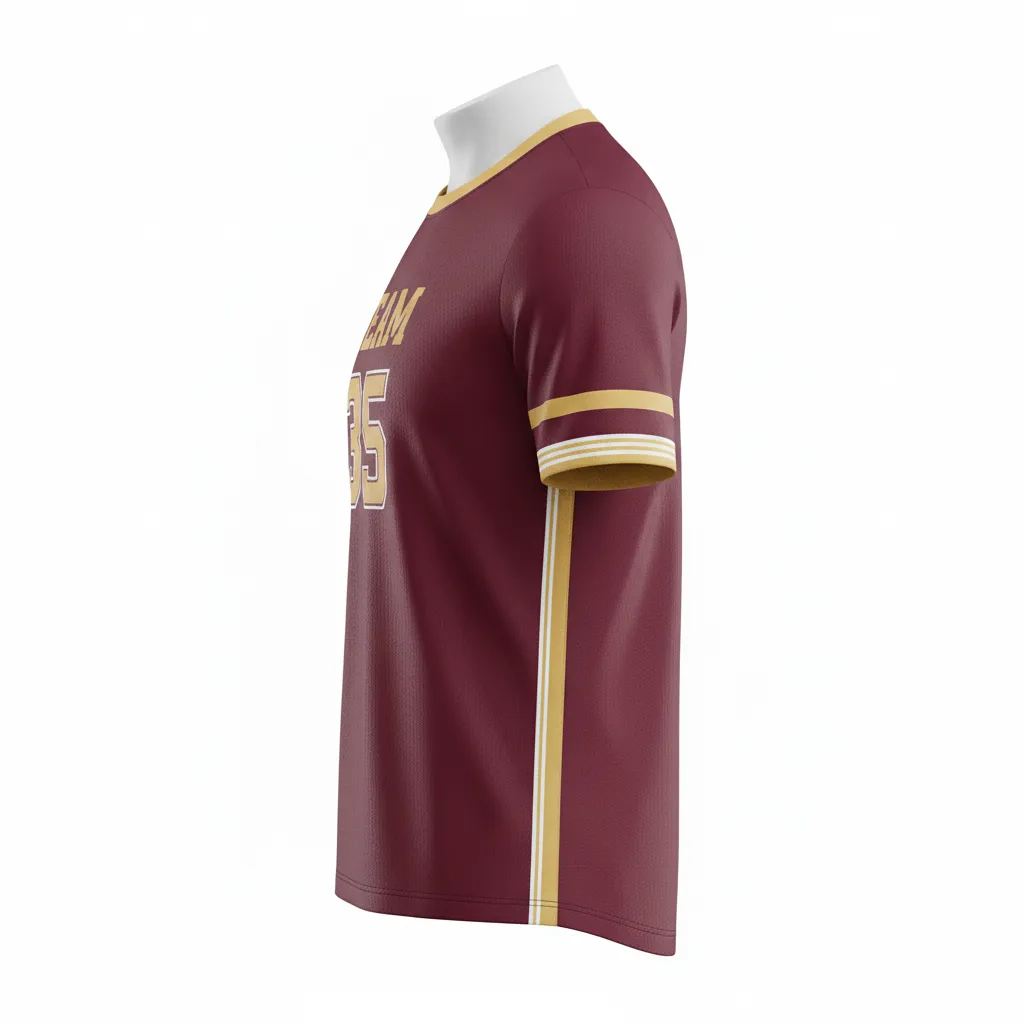 Custom Soccer Round Neck Soccer Jersey - Burgundy, Gold, White - Classic - Side View - Kinexa Sportswear