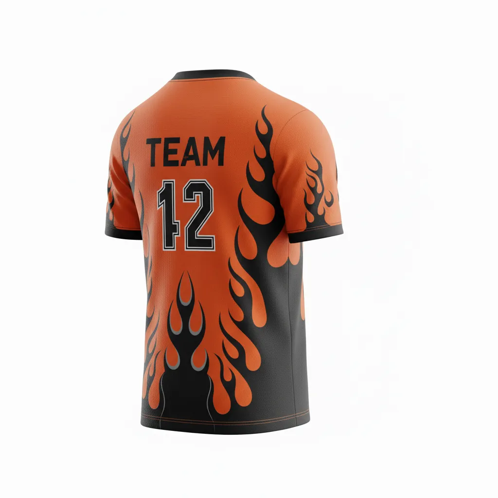 Custom Soccer Round Neck Soccer Jersey - Burnt, Orange, Black - Flame - Back View - Kinexa Sportswear