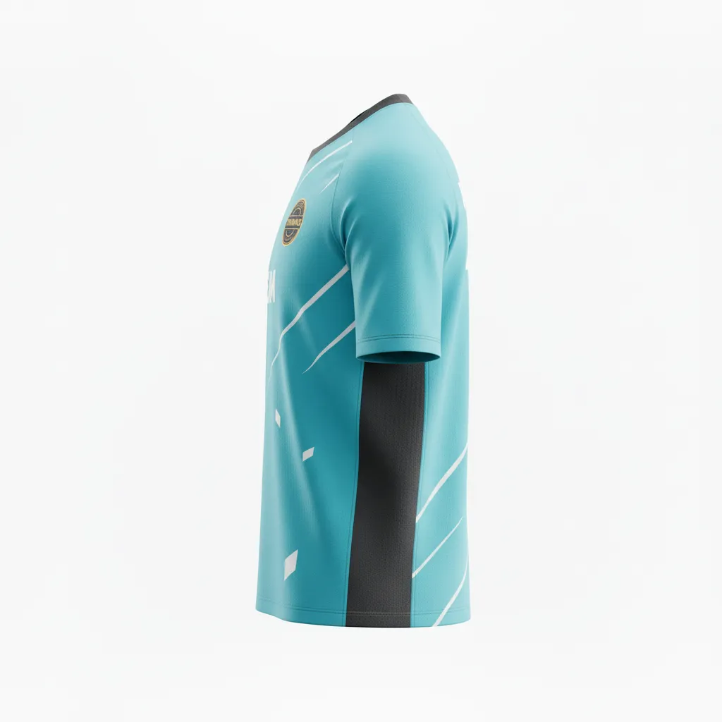 Custom Soccer Short Sleeve Training Shirt - White - Aqua Minimalist - Side View - Kinexa Sportswear