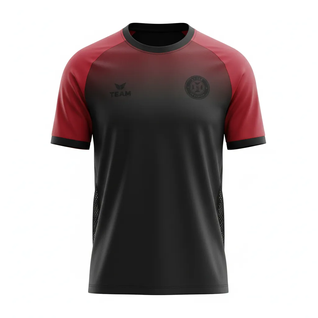 Custom Soccer Short Sleeve Training Shirt - Black, Red - Shoulder Panels - Front View - Kinexa Sportswear