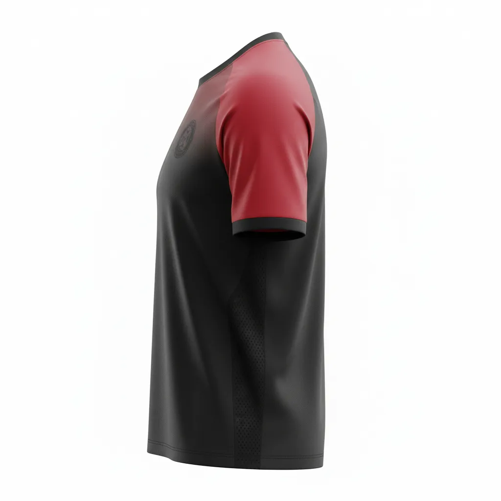 Custom Soccer Short Sleeve Training Shirt - Black, Red - Shoulder Panels - Side View - Kinexa Sportswear