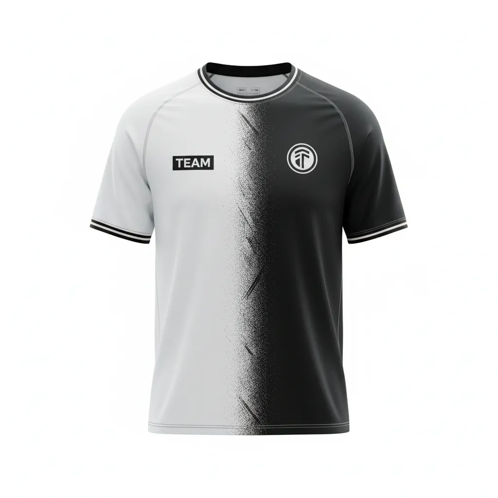Custom Soccer Short Sleeve Training Shirt - Black, White - Split - Front View - Kinexa Sportswear