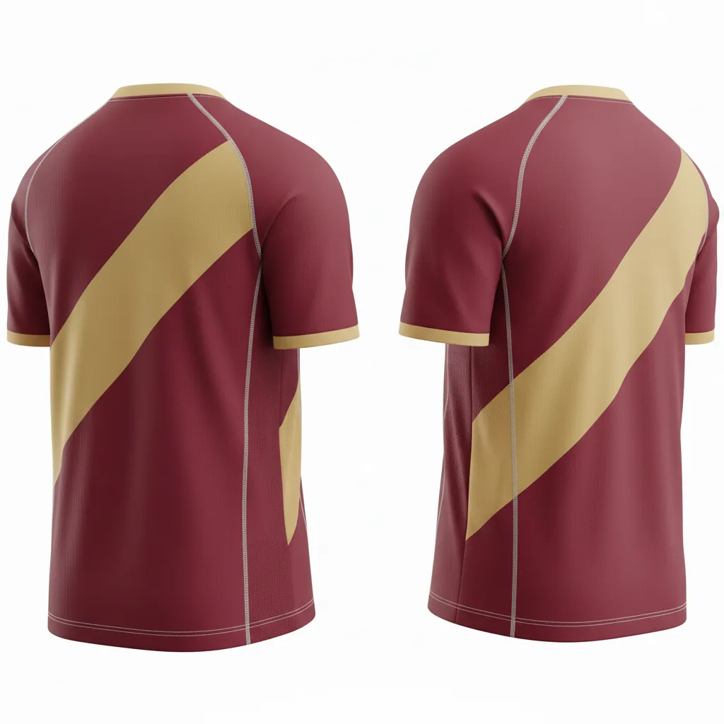 Custom Soccer Short Sleeve Training Shirt - Burgundy, Gold - Diagonal Sash - Back View - Kinexa Sportswear