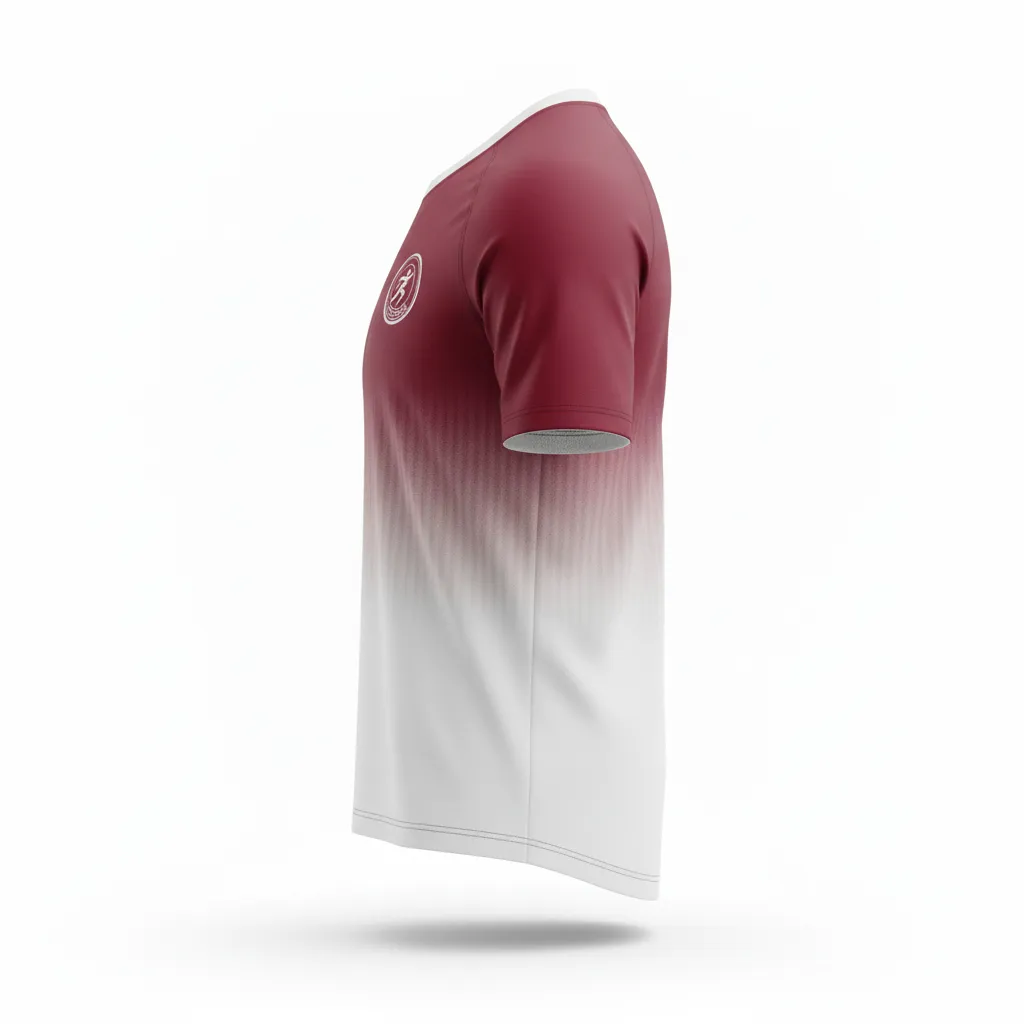 Custom Soccer Short Sleeve Training Shirt - Burgundy, White - Gradient - Side View - Kinexa Sportswear