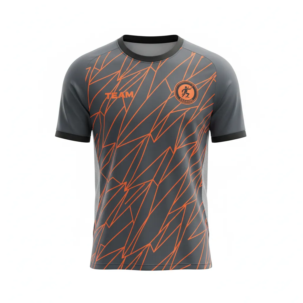 Custom Soccer Short Sleeve Training Shirt - Orange - Charcoal Neon Geometric - Front View - Kinexa Sportswear