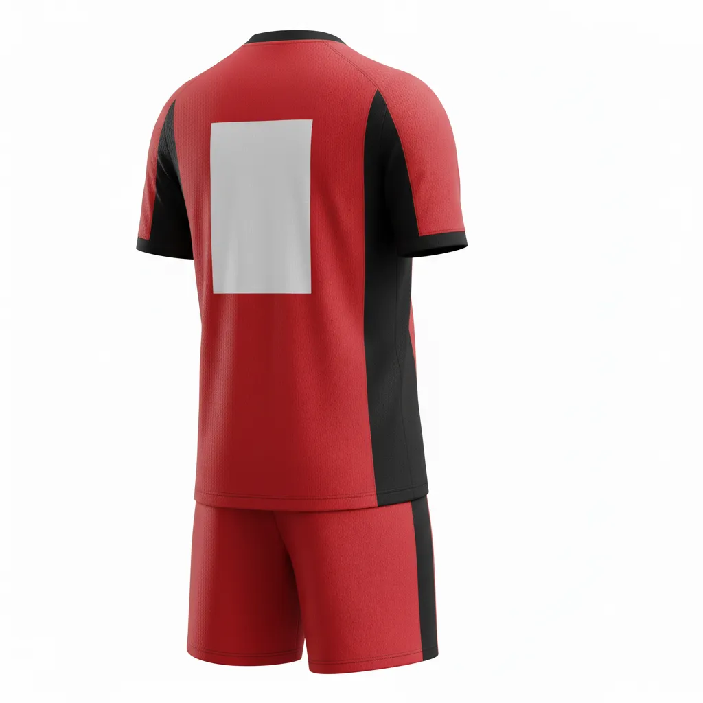 Custom Soccer Standard Soccer Uniform - Red, Black - Athletic Shoulder Panels - Back View - Kinexa Sportswear