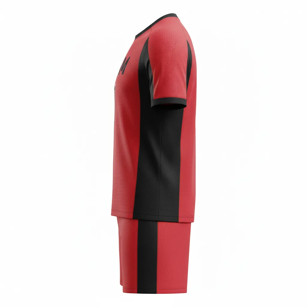Custom Soccer Standard Soccer Uniform - Red, Black - Athletic Shoulder Panels - Side View - Kinexa Sportswear