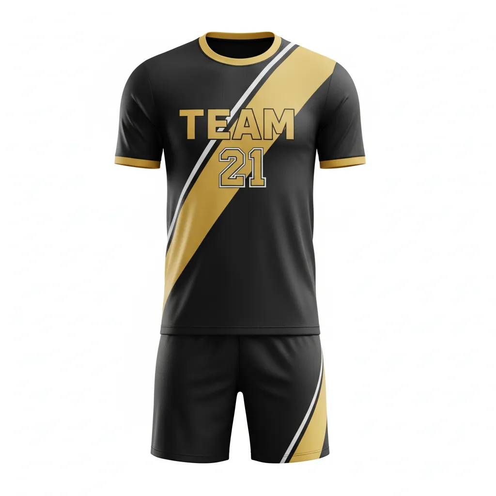 Custom Soccer Standard Soccer Uniform - Black, Gold, White - Vegas - Front View - Kinexa Sportswear